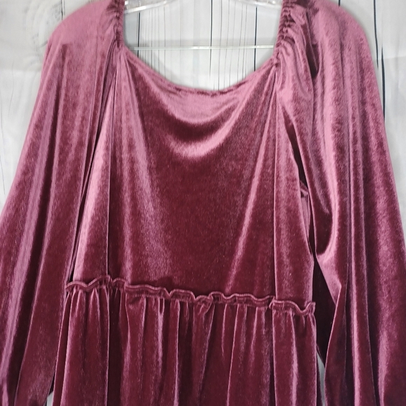 Betsey Johnson V-neck Mini Velvet Long Sleeve Dress in Burgundy - Picture 9 of 13